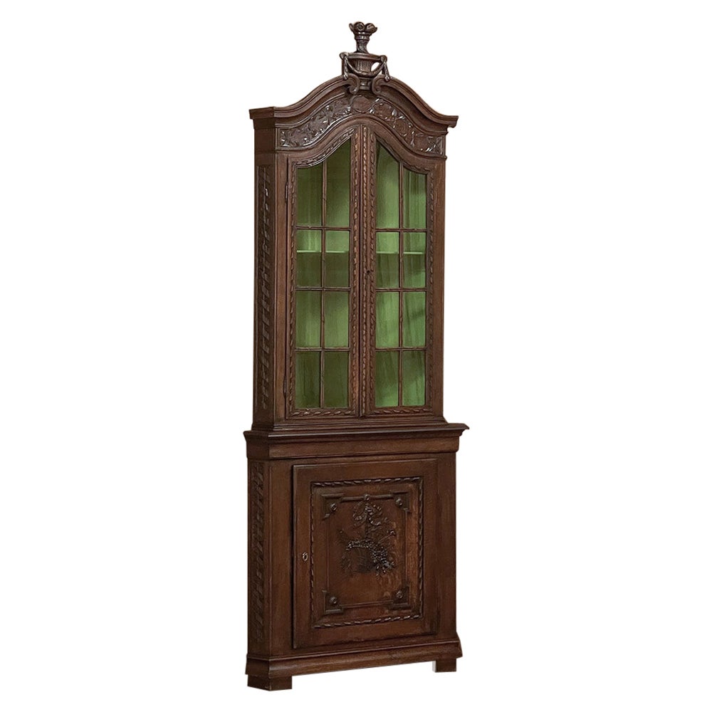 19th Century French Louis XVI Hand-Carved Corner Cabinet For Sale
