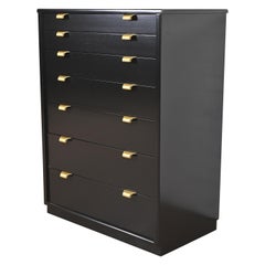 Edward Wormley for Drexel Precedent Black Lacquered Highboy Dresser, Refinished