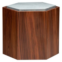 Contemporary Stool Side Table in Wood and Stone