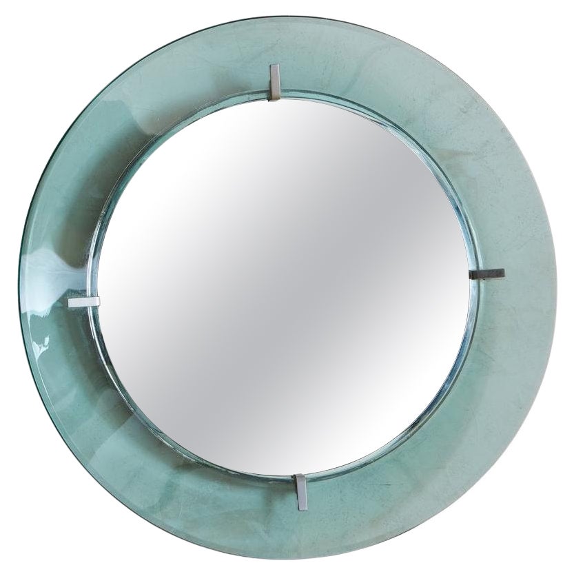 Round Blue Glass Frame Mirror, Italy, 20th Century