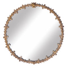 Large Round Mirror with Spikey Vine Branch Design in Greige & Blonde Gold