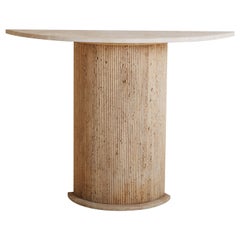 Fluted Demilune Travertine Console Table, Spain 20th Century