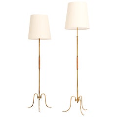 Lysberg Hansen Therp Floor Lamp in Brass, Woven Cane and New Lamp Shades, 1940's