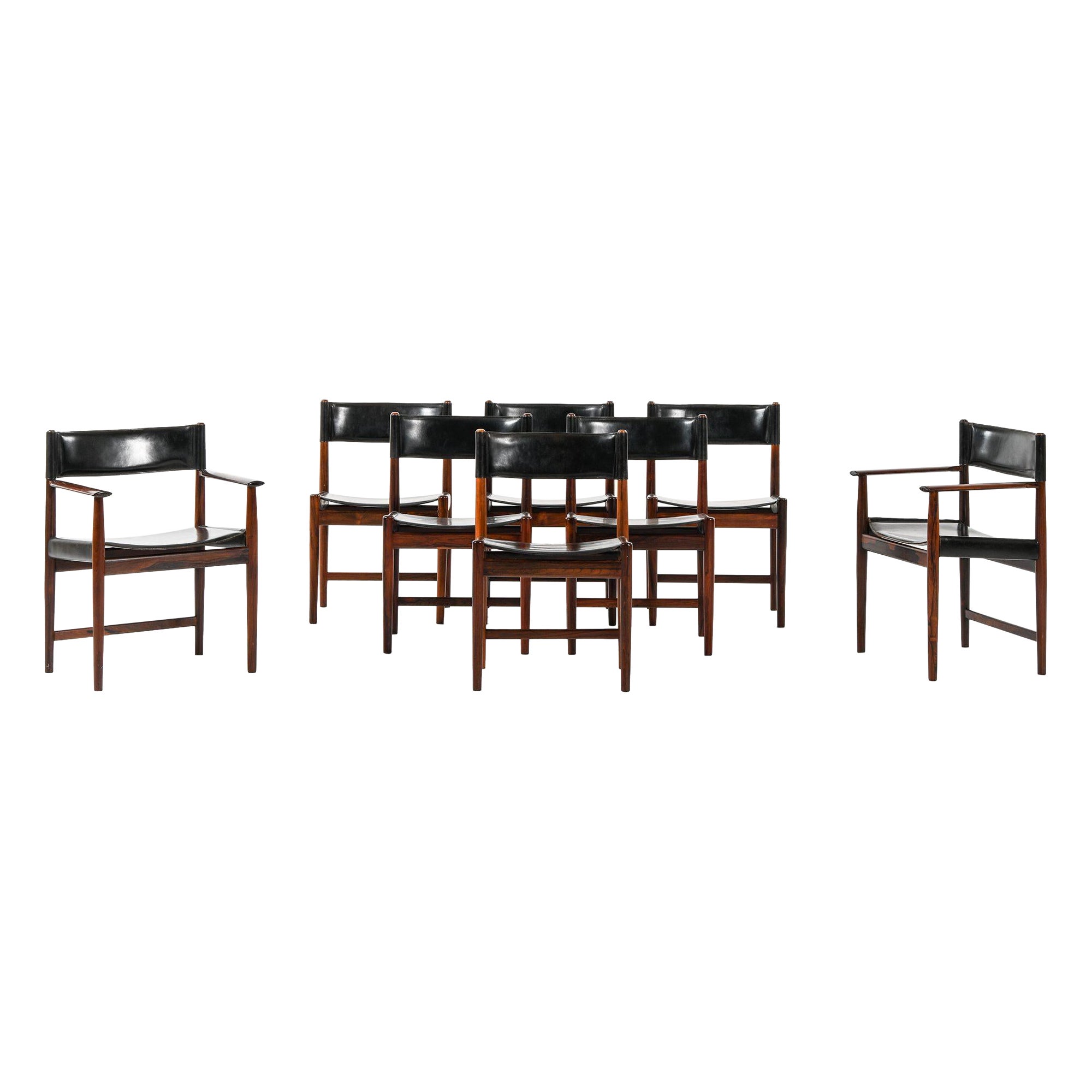 Kurt Østervig Set of 8 Dining Chairs in Rosewood and Leather, Denmark 1960s