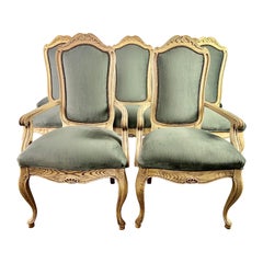 Set of Eight French Blue Velvet Dining Chairs C.1930's