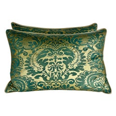 Pair of Custom Green & Gold Fortuny Pillows