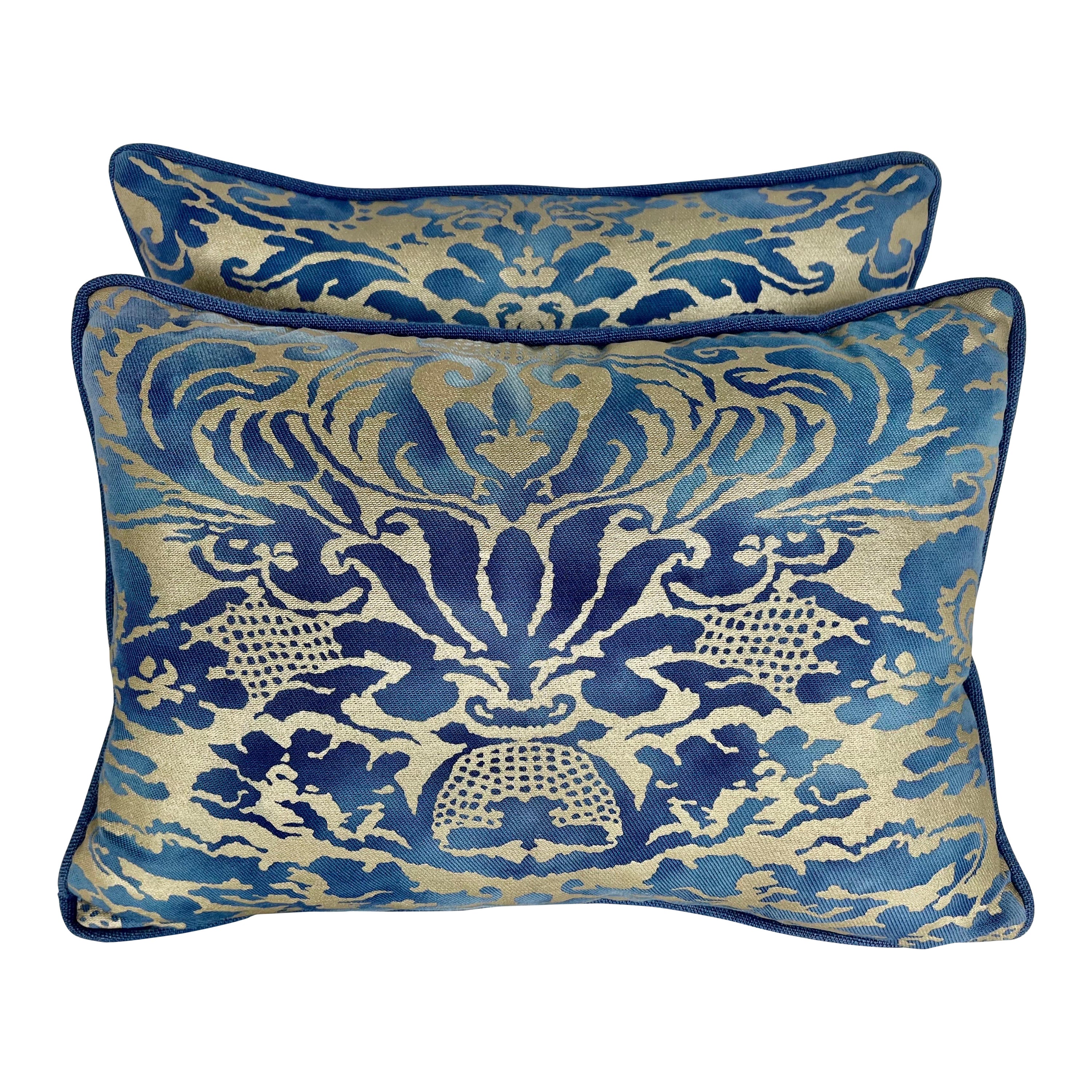 Pair of Corone Patterned Blue Fortuny Pillows
