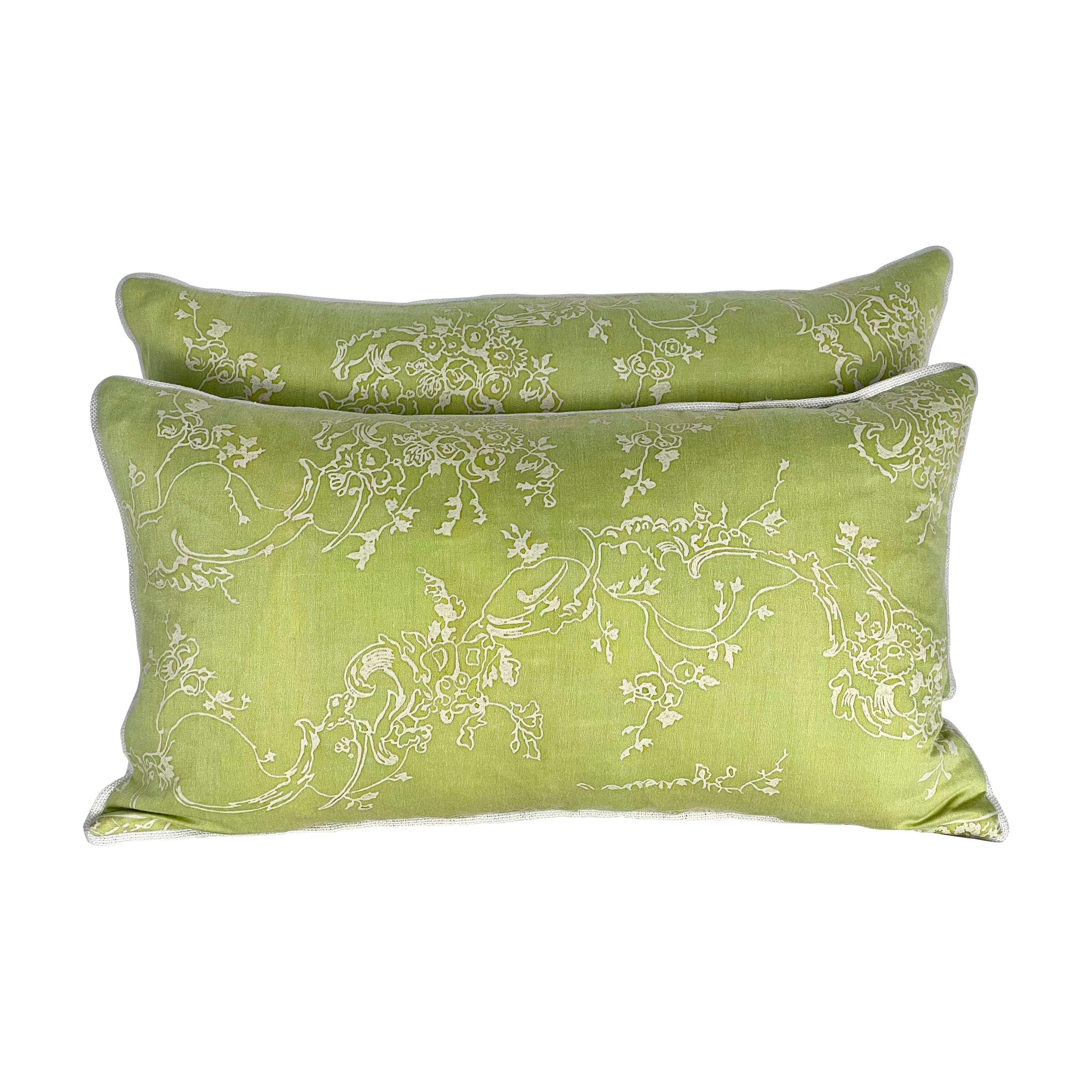 Custom Venezianina Patterned Sulphur Green Fortuny Pillows
