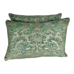 Pair of Custom Green & Gold Fortuny Pillows