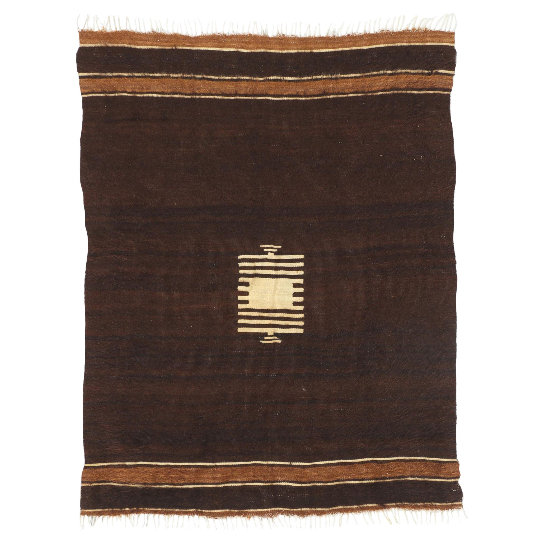 Vintage Turkish Angora Wool Blanket Kilim Rug