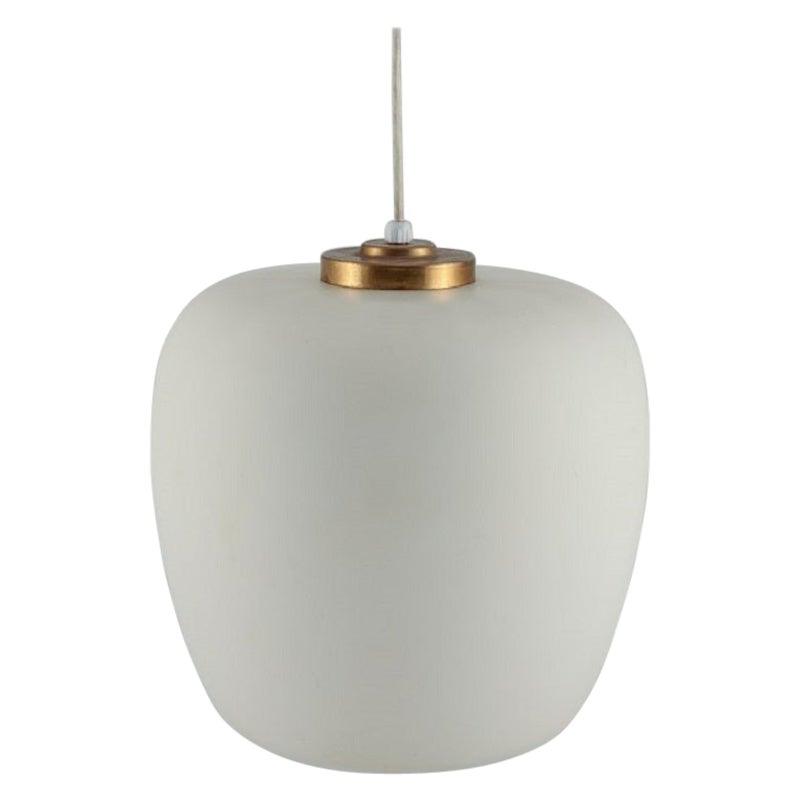 Fog & Mørup Pendant in Frosted Opal Glass with Brass Mounting, Mid-20th C For Sale