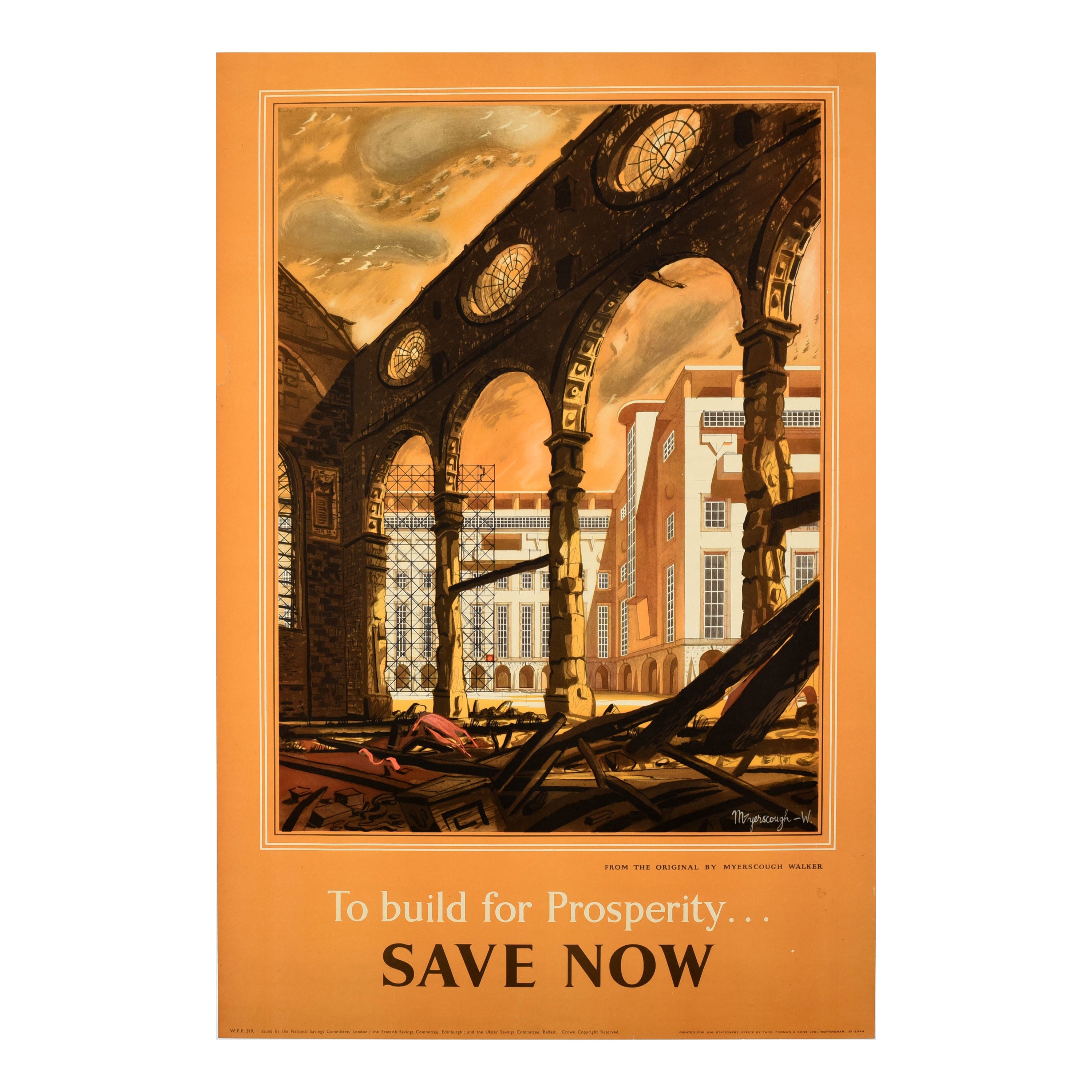 Original Vintage World War Two Poster Build Prosperity Save Now WWII Savings en vente