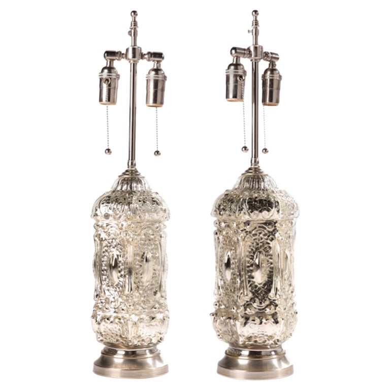 Pair of 1970's Moorish Design Mercury Glass Lamps