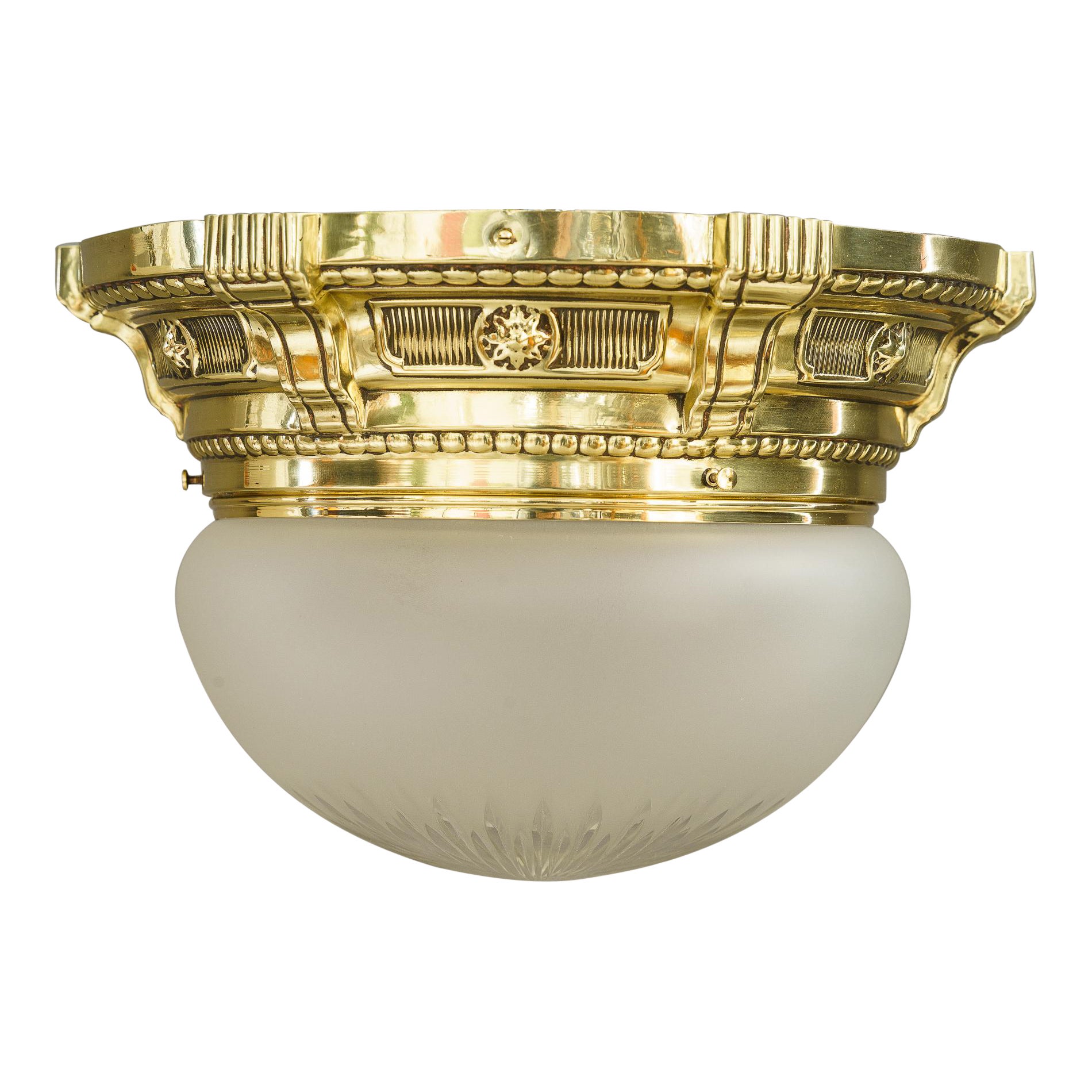 Rare Carl Zeiss Jena Ceiling Lamp with Original Glass Around 1930s