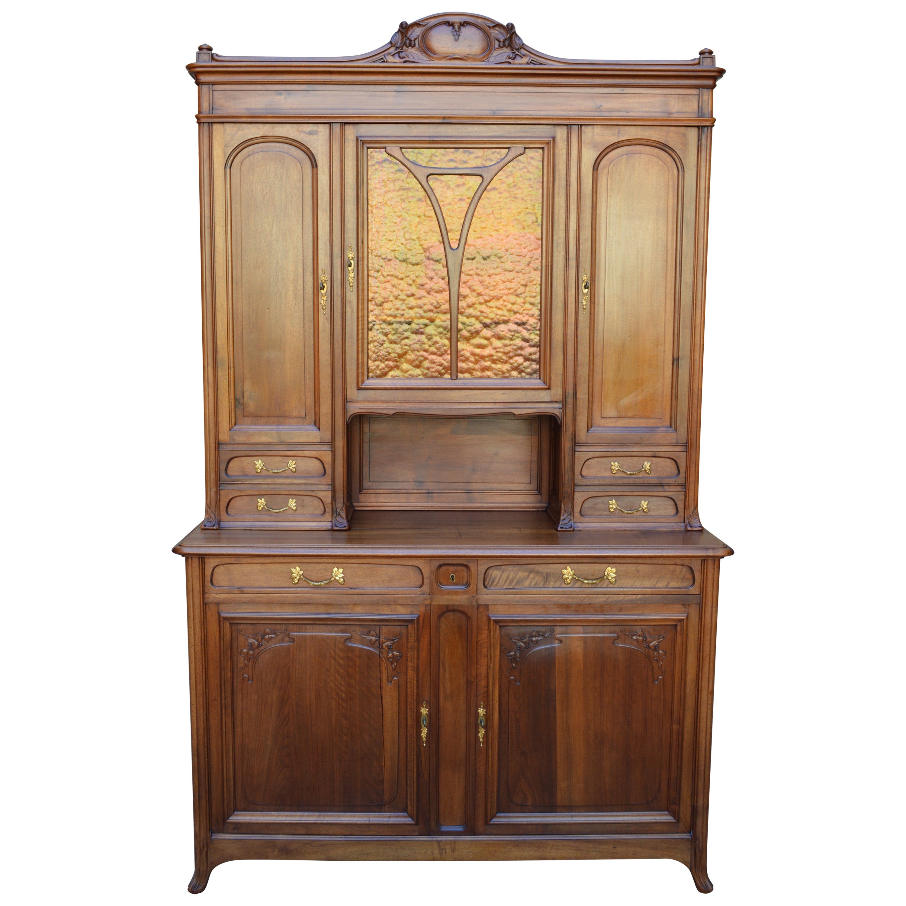 Art Nouveau Two-piece Sideboard in Carved Walnut, France, circa 1900 For Sale