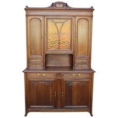 Art Nouveau Two-piece Sideboard in Carved Walnut, France, circa 1900