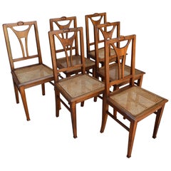 Set of 6 Art Nouveau Cane Chairs in Walnut, circa 1900