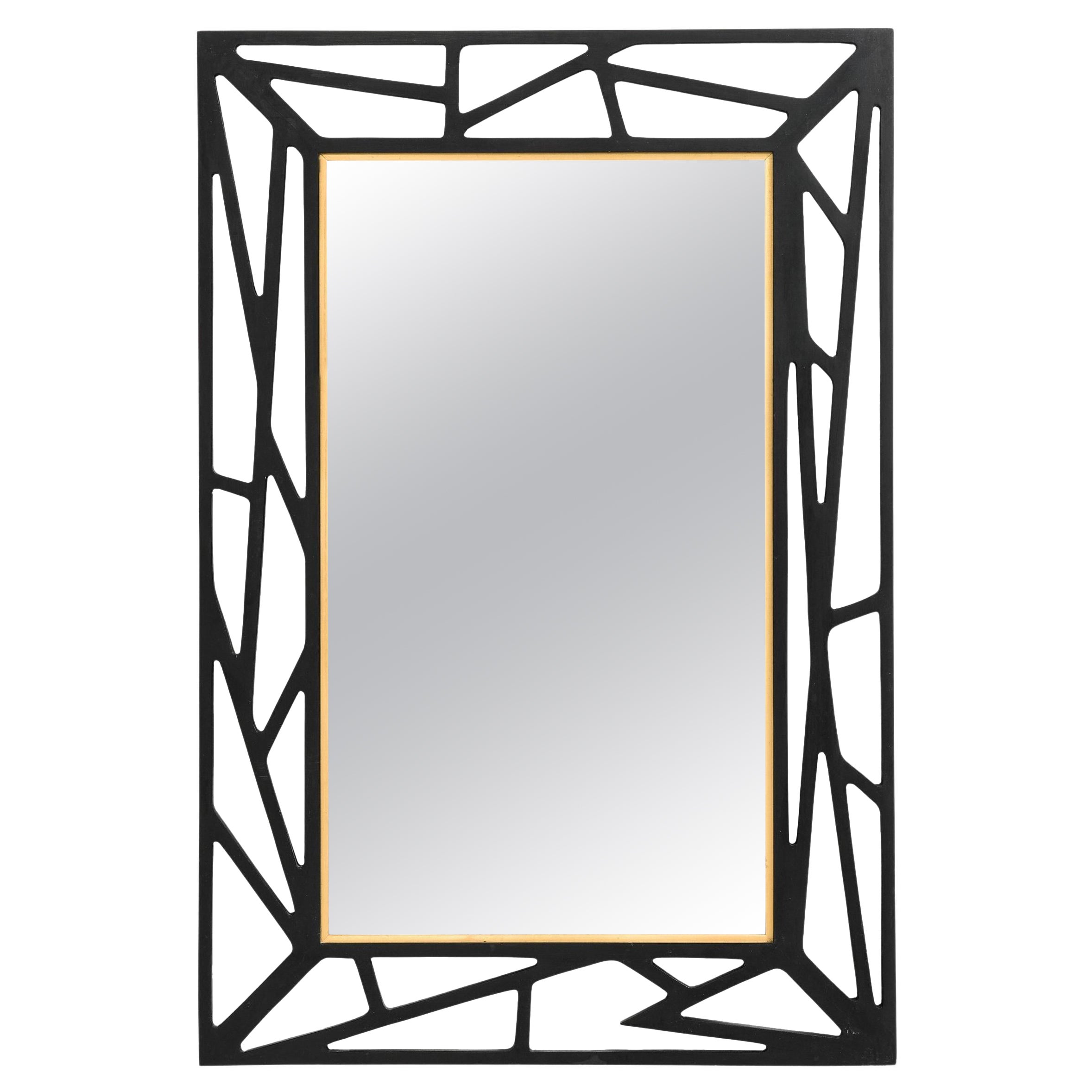 Konkret Mirror in Black Lacquered Wood Attributed to Yngve Ekström, 1950's