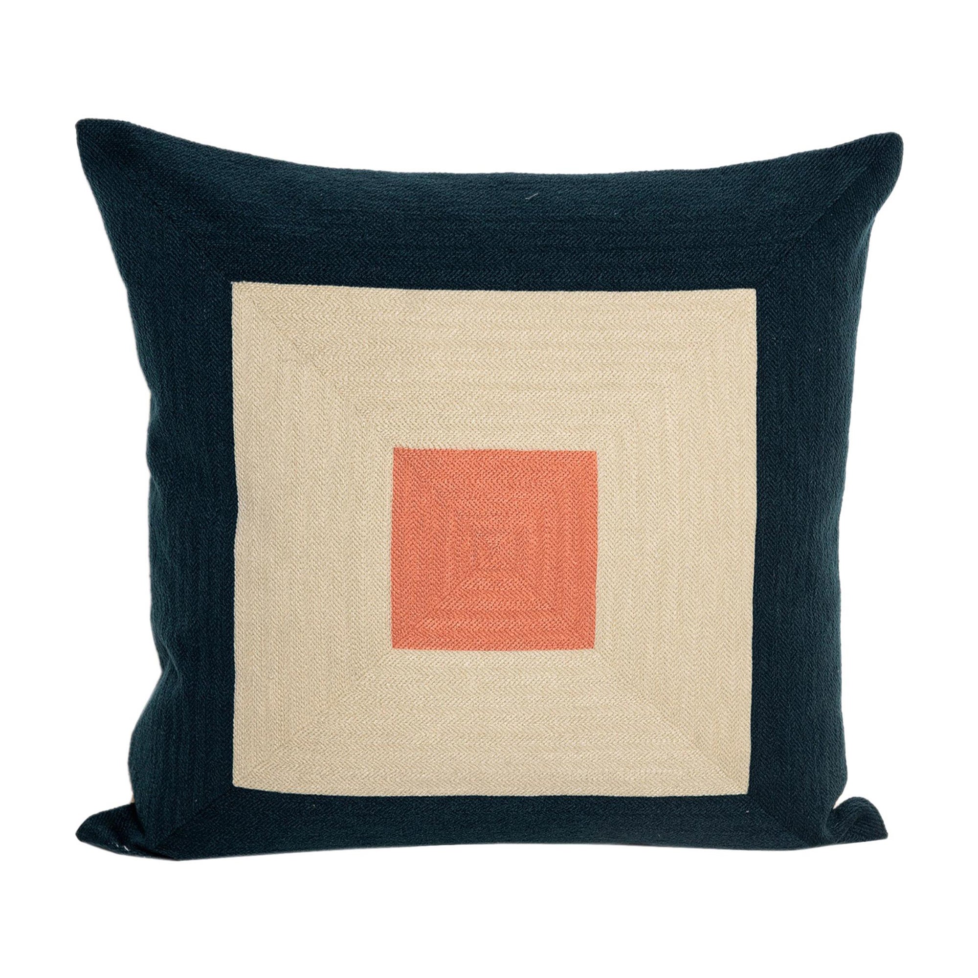 Coussin de broderie Kilombo Home moderne du 21e siècle en coton bleu marine et saumon