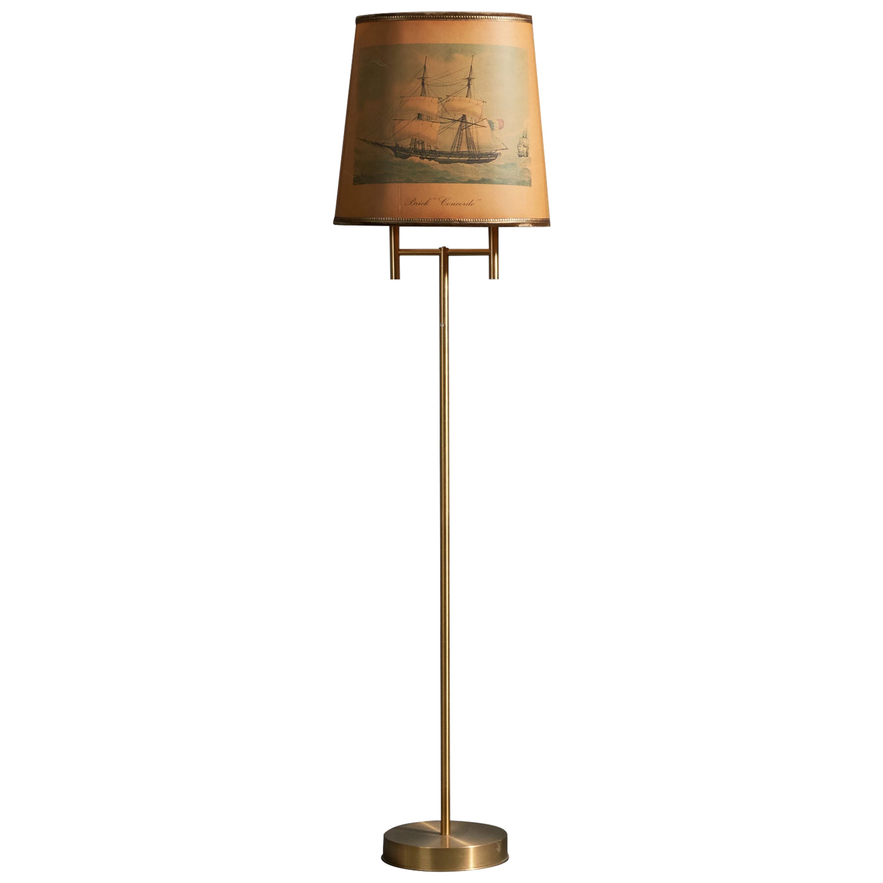 Finnish Designer, Floor Lamp, Brass, Paper, Finland, 1960s For Sale