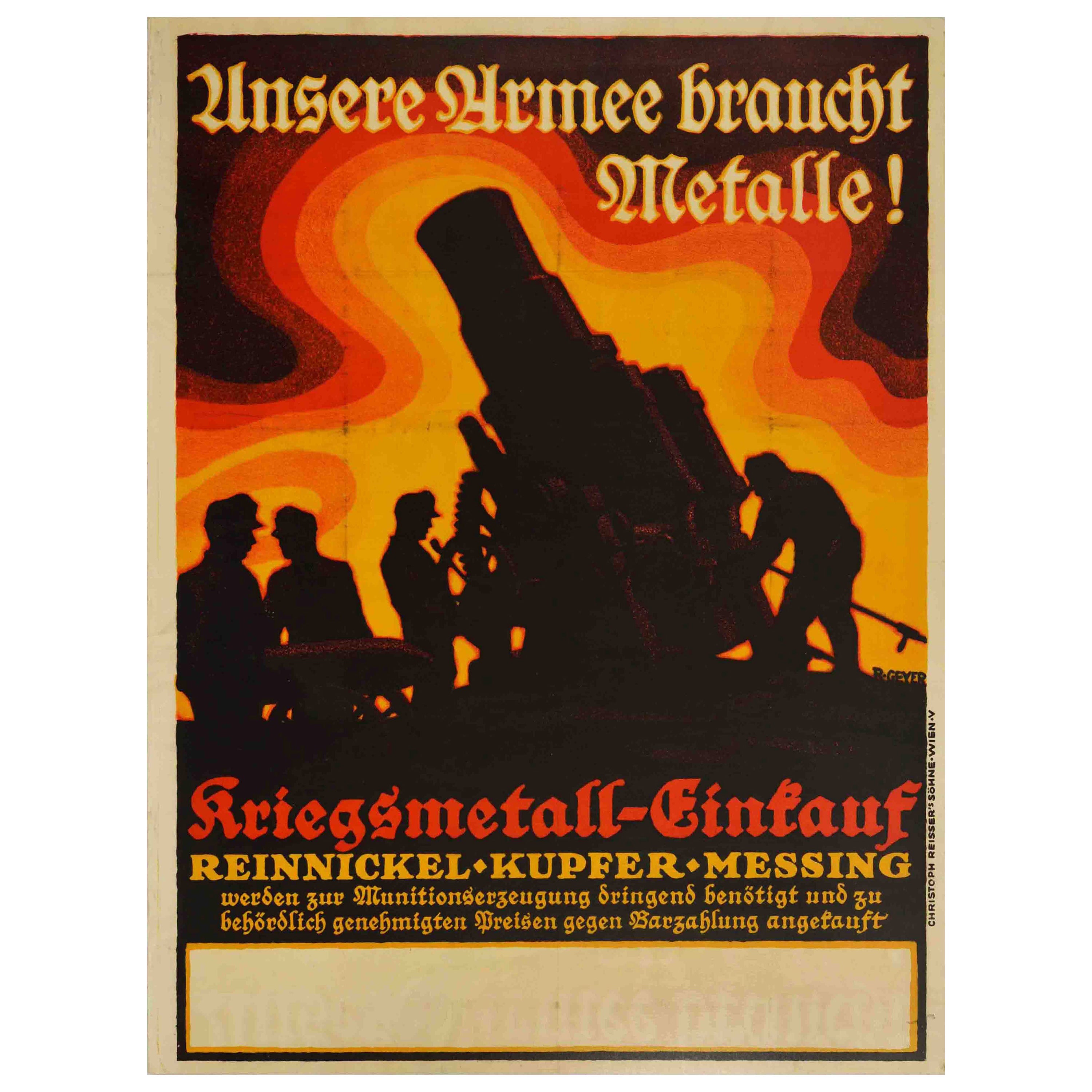 Original Antikes Original-Poster aus dem Ersten Weltkrieg, „ Our Army Needs Metals“, WWI-Recycling-Design im Angebot