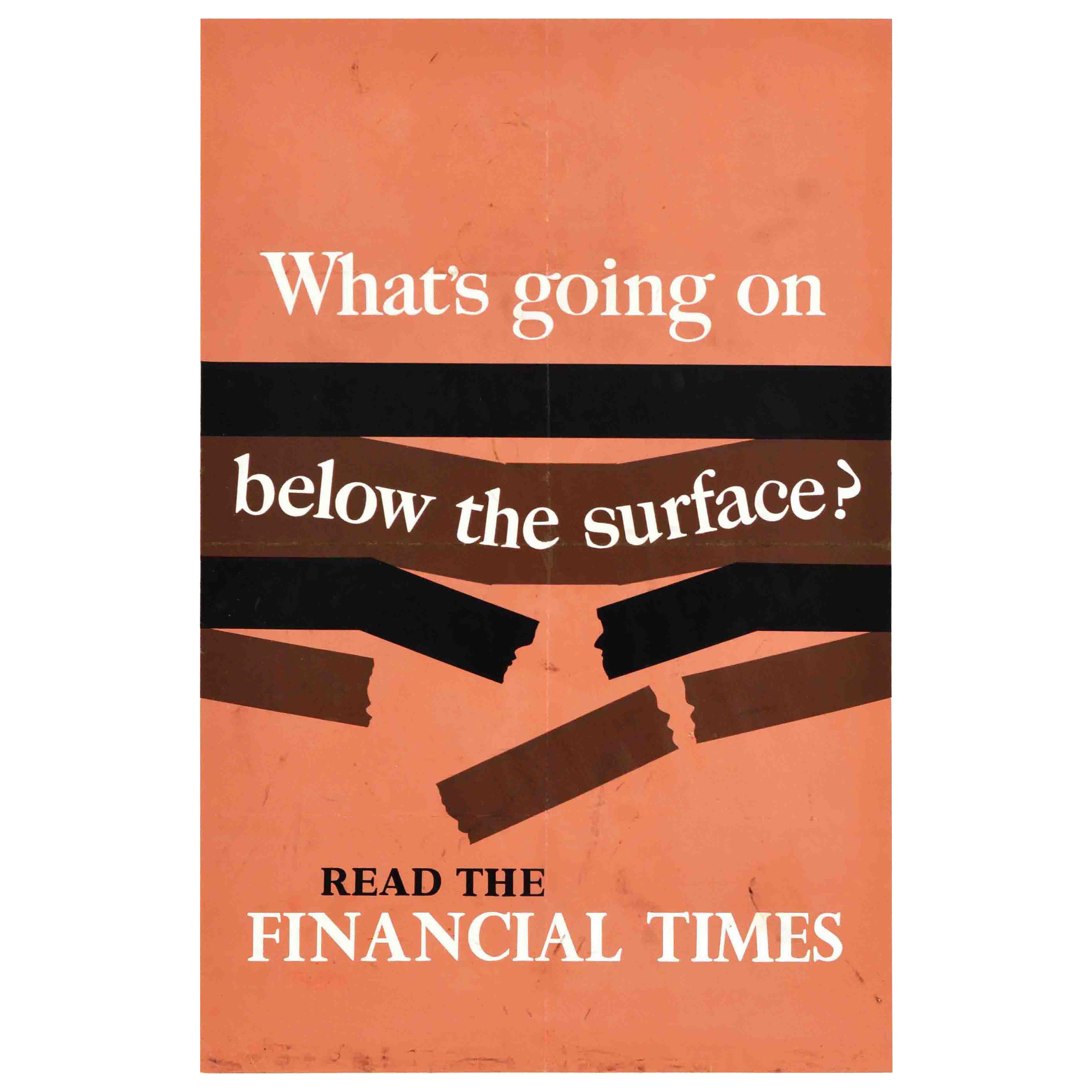 Original-Vintage-Werbeplakat Financial Times, „Below The Surface Newspaper“