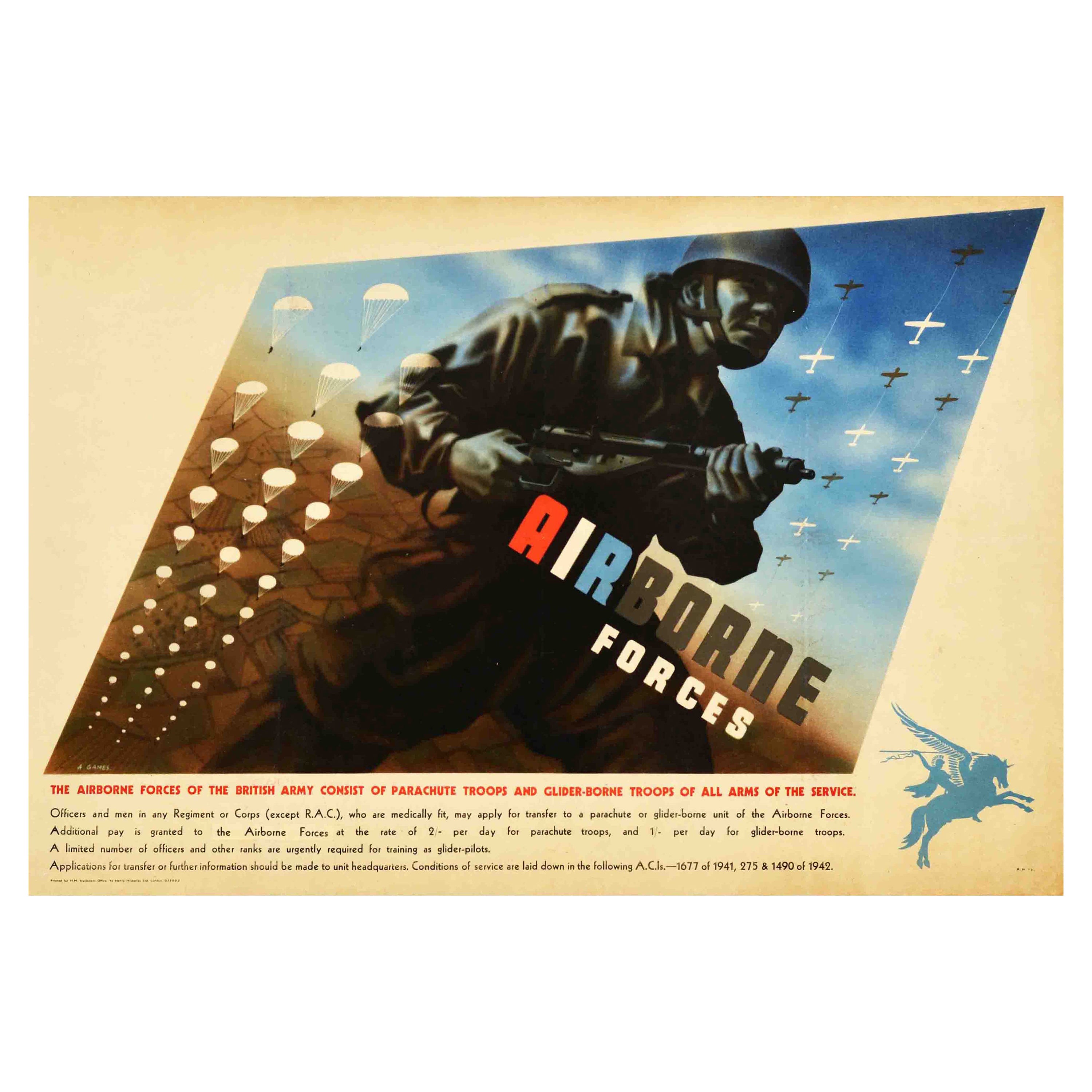 Affiche rétro originale de recrutement de la Seconde Guerre mondiale, Forces aériennes britanniques, Tropes en vente