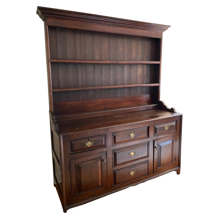 19th Century English Oak Two Part Step Back Cupboard For Sale at 1stDibs