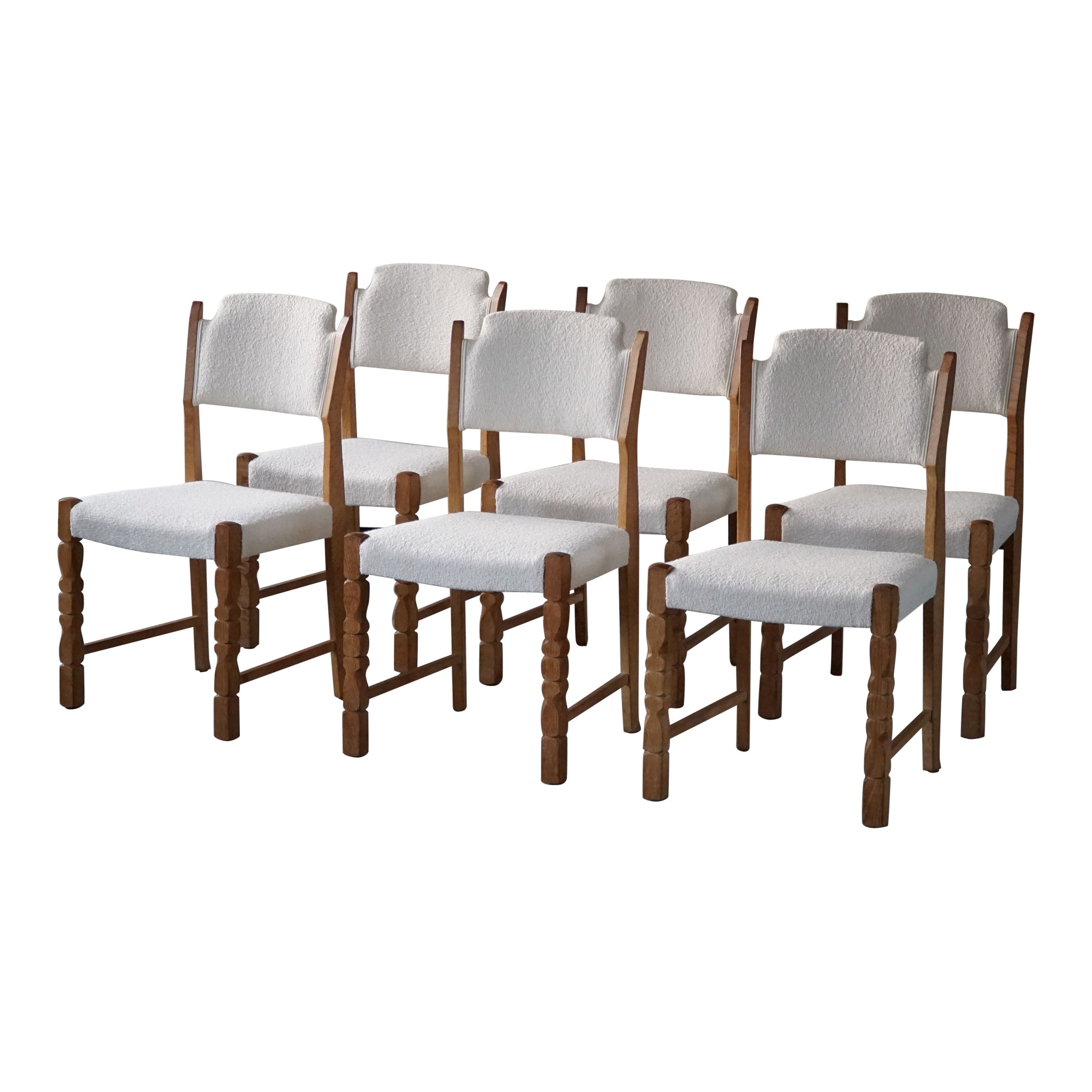 Henning Kjærnulf, Set of 6 Chairs, Reupholstered in Bouclé, Danish Modern, 1960s