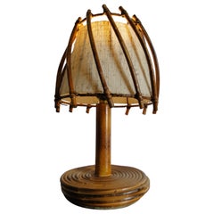 Louis Sognot Rattan Banbou Table Lamp France 