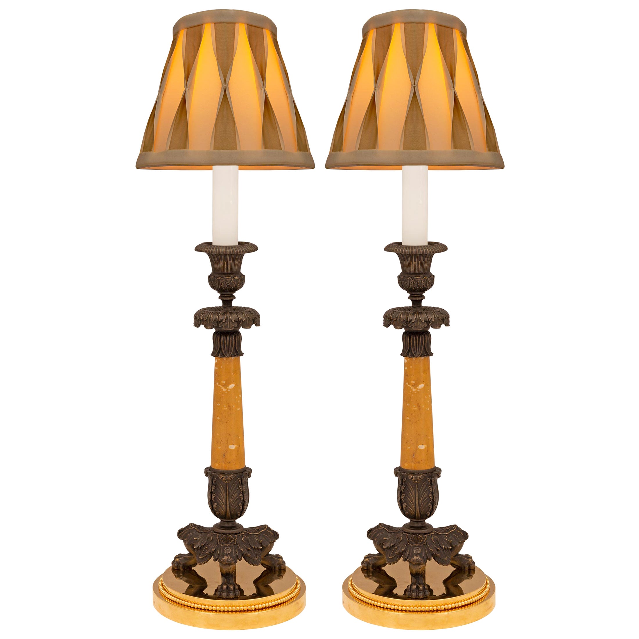 Pair Of French 19th Century Louis Philippe Period Bronze And Marble Lamps For Sale