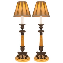 Pair Of French 19th Century Louis Philippe Period Bronze And Marble Lamps
