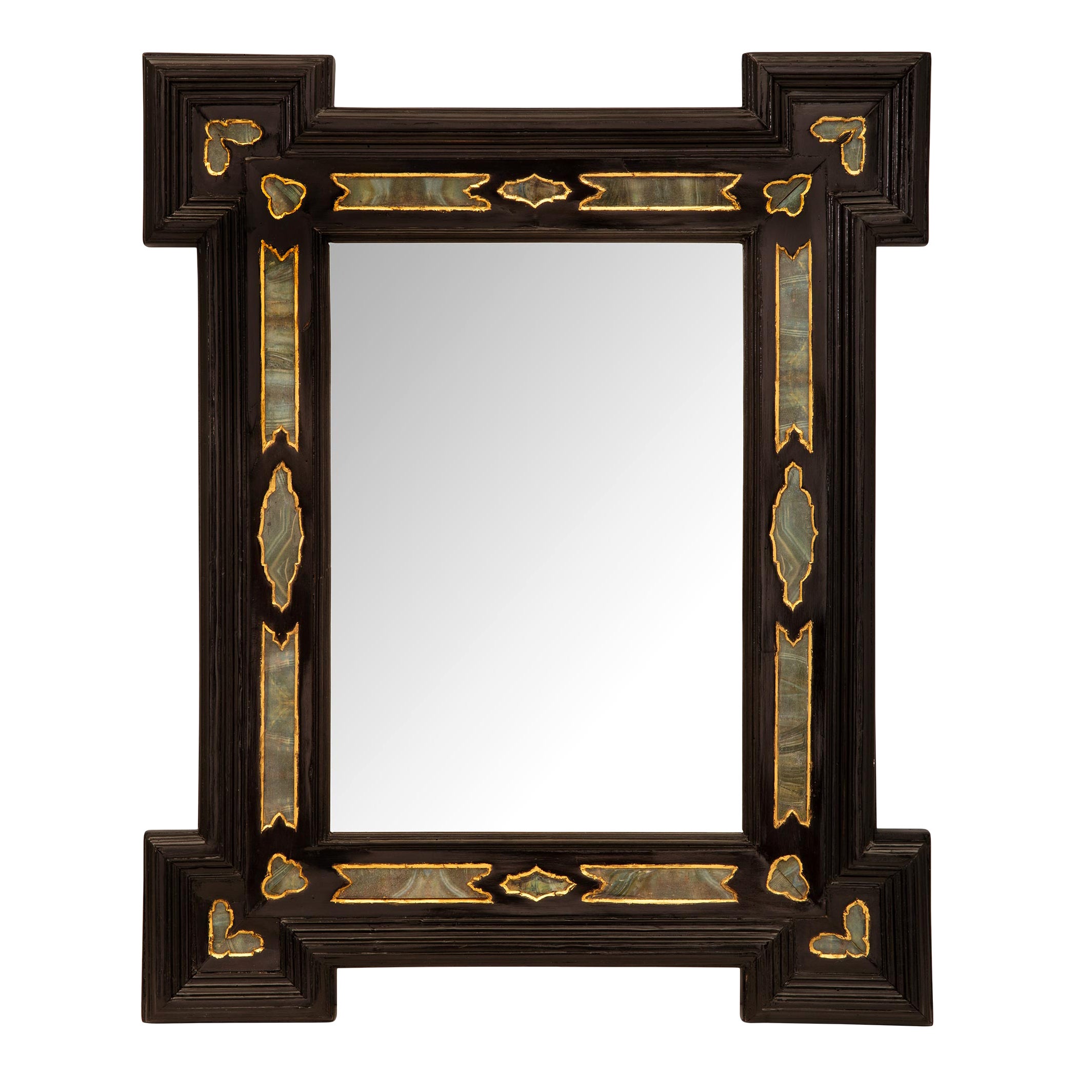 Miroir baroque italien du début du 19e siècle en bois fruitier et verre églomisé en vente