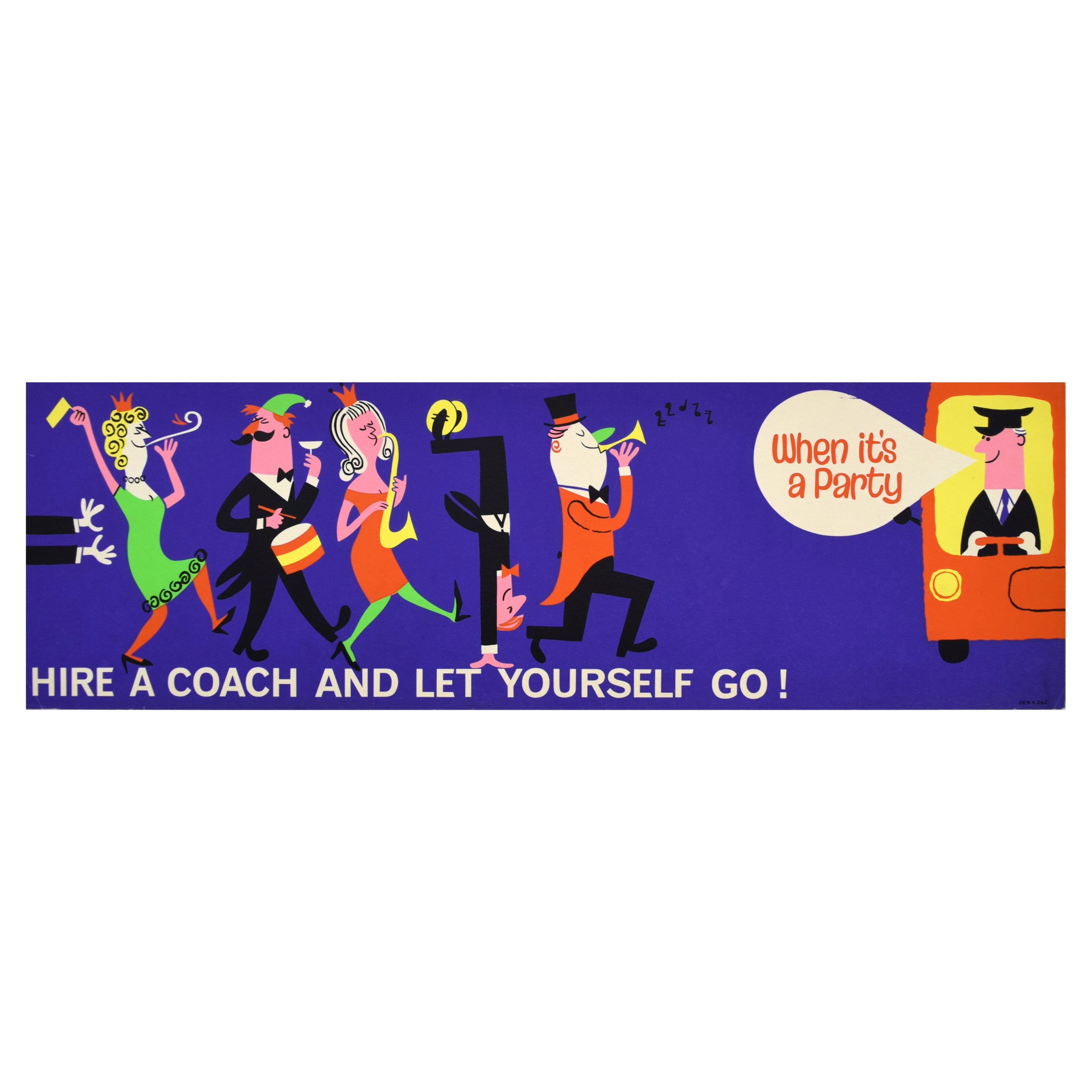 Original 1960's Party Travel Coach Poster For Sale