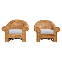 Vintage Pair of Ralph Lauren Attributed Woven Rattan Lounge Chairs