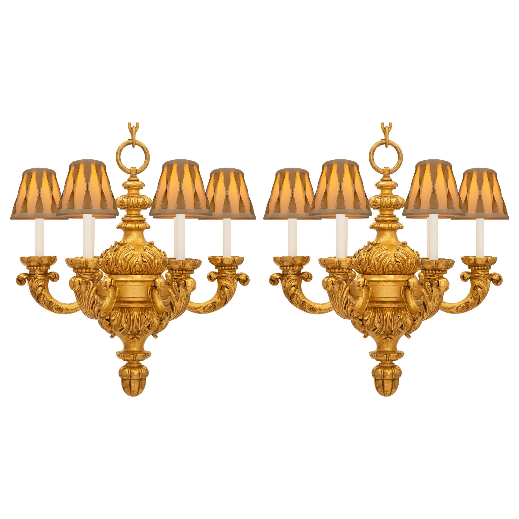 Pair of American 19th Century Louis XV St. Giltwood Chandeliers Stamped Caldwell For Sale