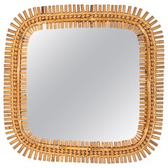 Midcentury Rattan & Bamboo Squared Wall Mirror, Italy 1960s