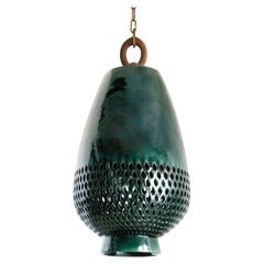 Emerald Ceramic Pendant Light XL, Brushed Brass, Diamantes Atzompa Collection 