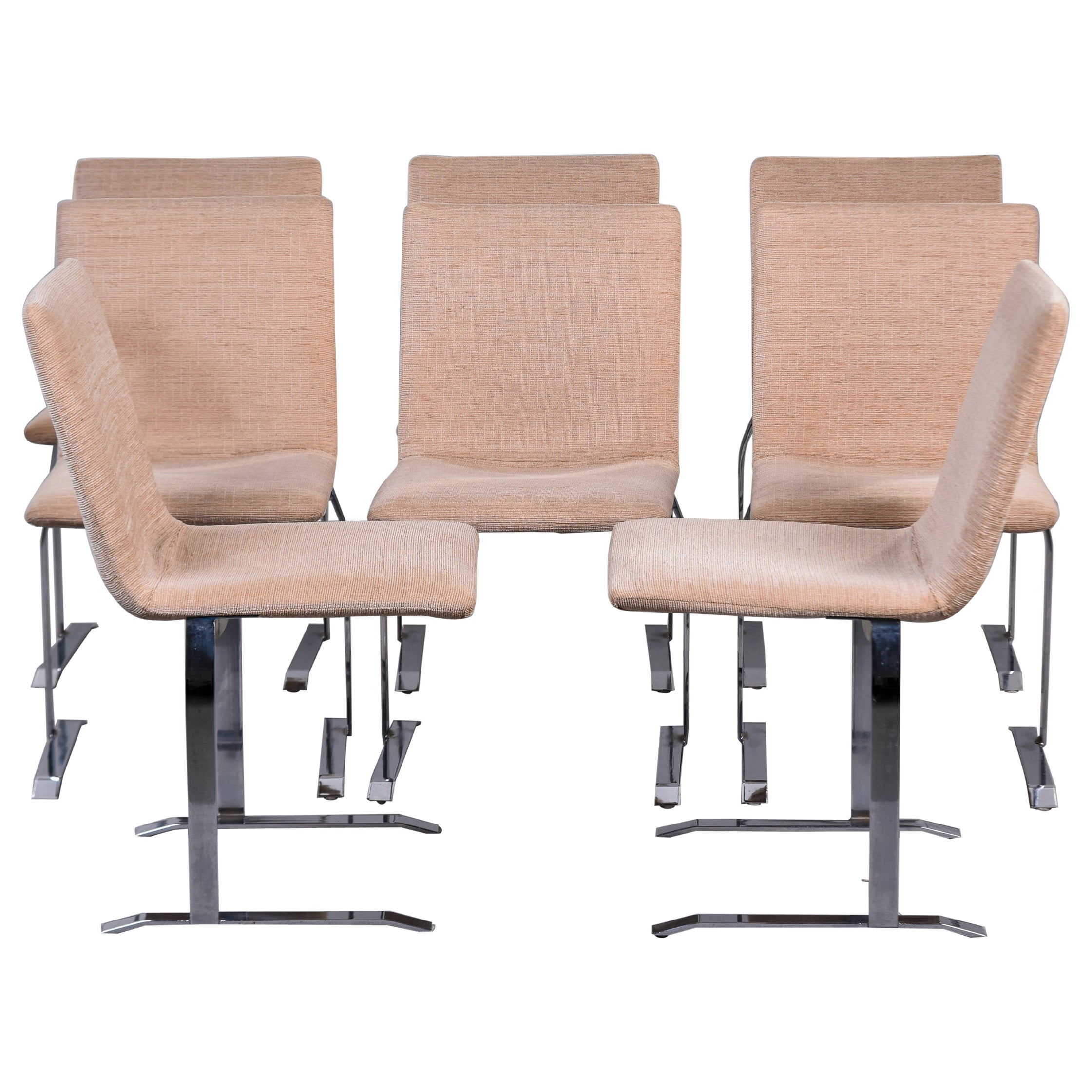 Set of 8 Mid Century Steel Base Dining Chairs by Giovanni Offredi for Saporiti 
