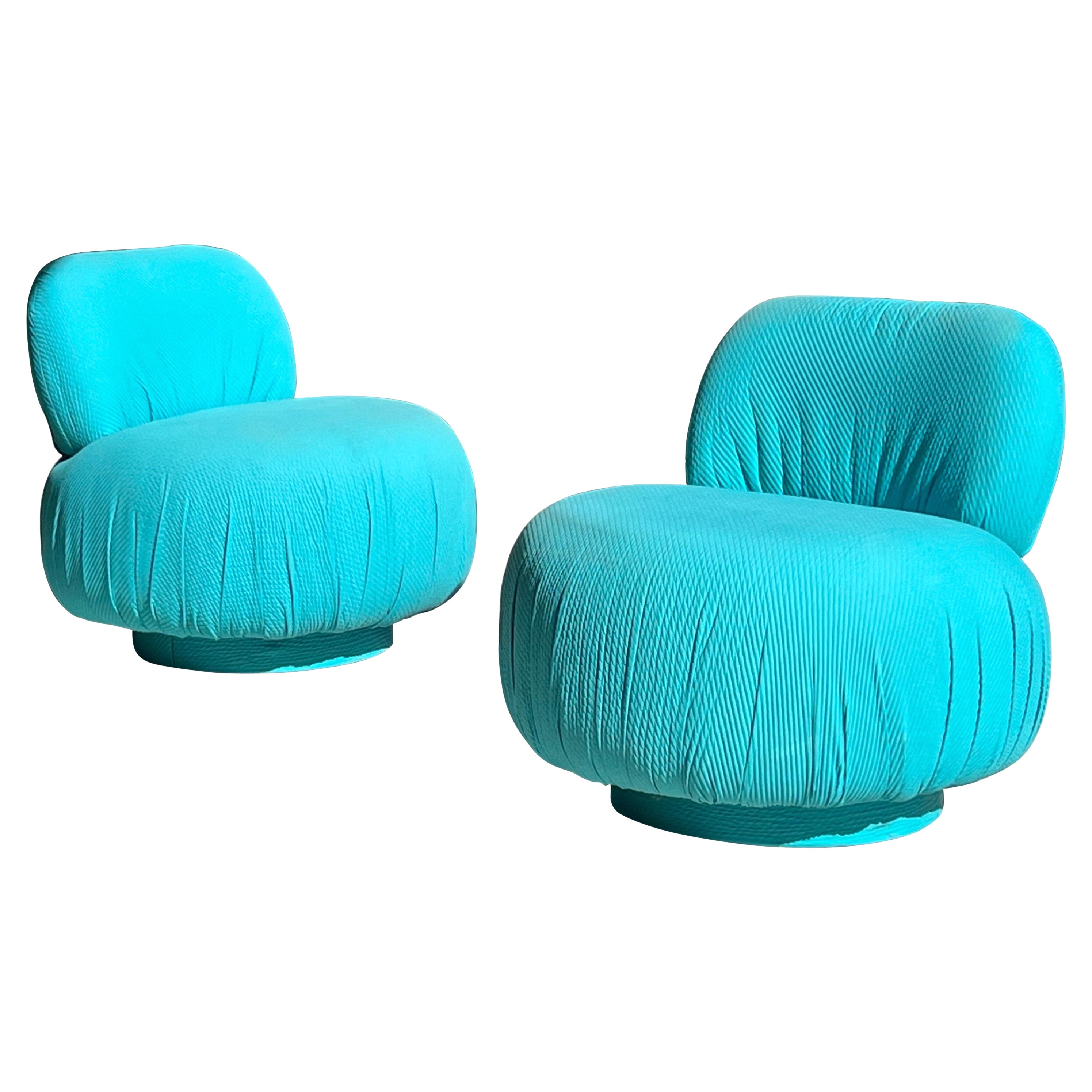 Pair of Modern Puff Swivel Lounge Chairs