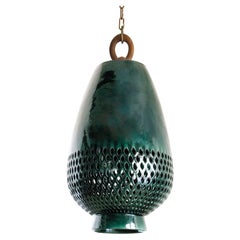 Emerald Ceramic Pendant Light XL, Oiled Bronze, Diamantes Atzompa Collection 