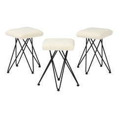 Italian 1950's Wrought Iron Square Upholstered Stools