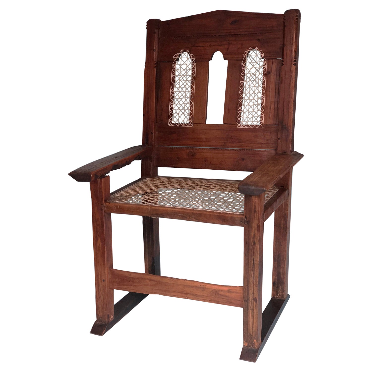 Antique Indian Hand Carved Teak Chair 1940s For Sale