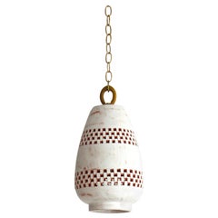 Small White Ceramic Pendant Light, Natural Brass, Ajedrez Atzompa Collection
