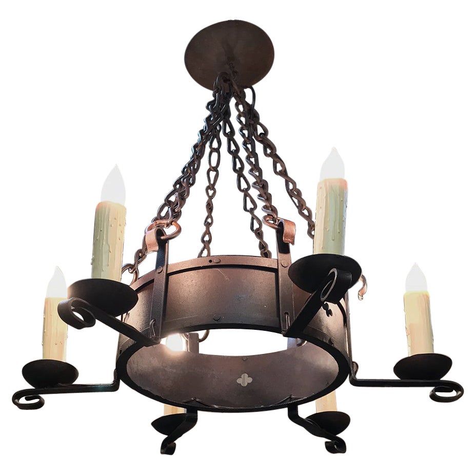 Antique Wrought Iron Chandelier For Sale