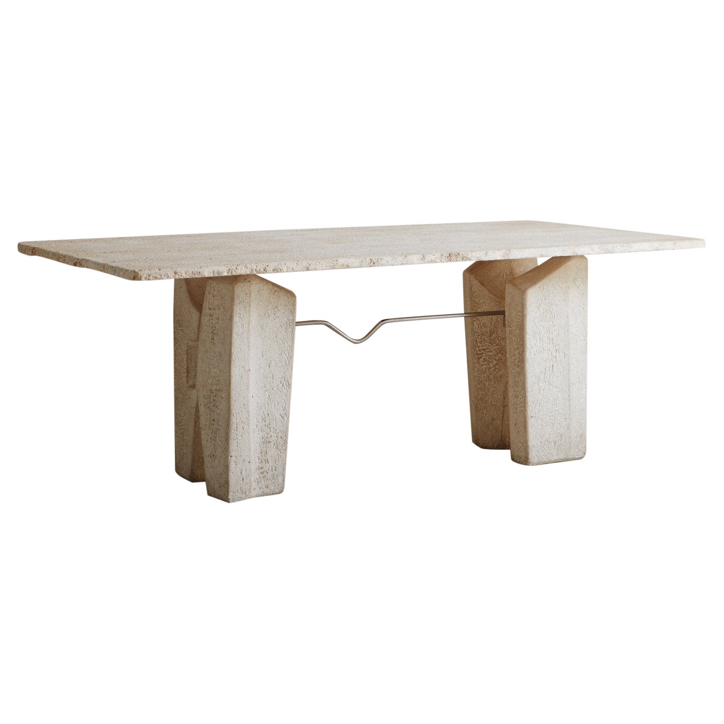 Sculptural Travertine Dining Table with Chrome Detail, Italy 1970s