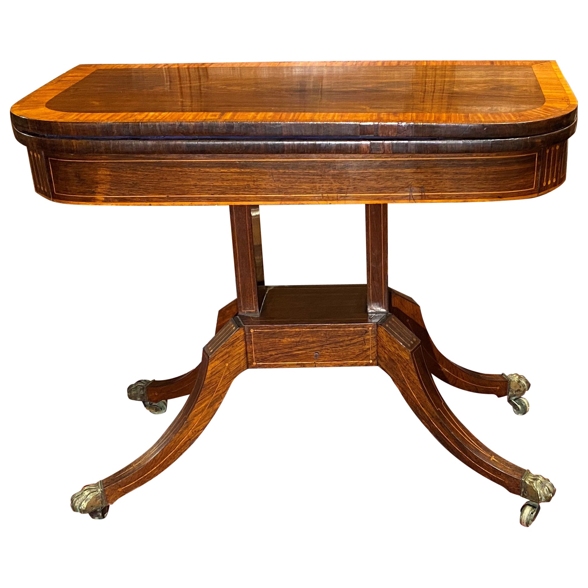 19th C Regency Banded Gaming Table in Rosewood with Baize Interior