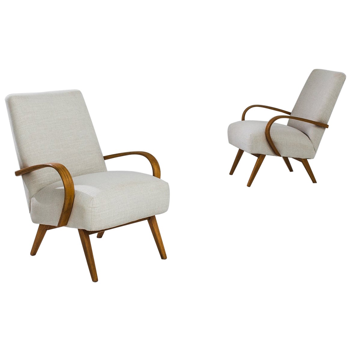 1950s Czech Beige Upholstered Armchairs, a Pair