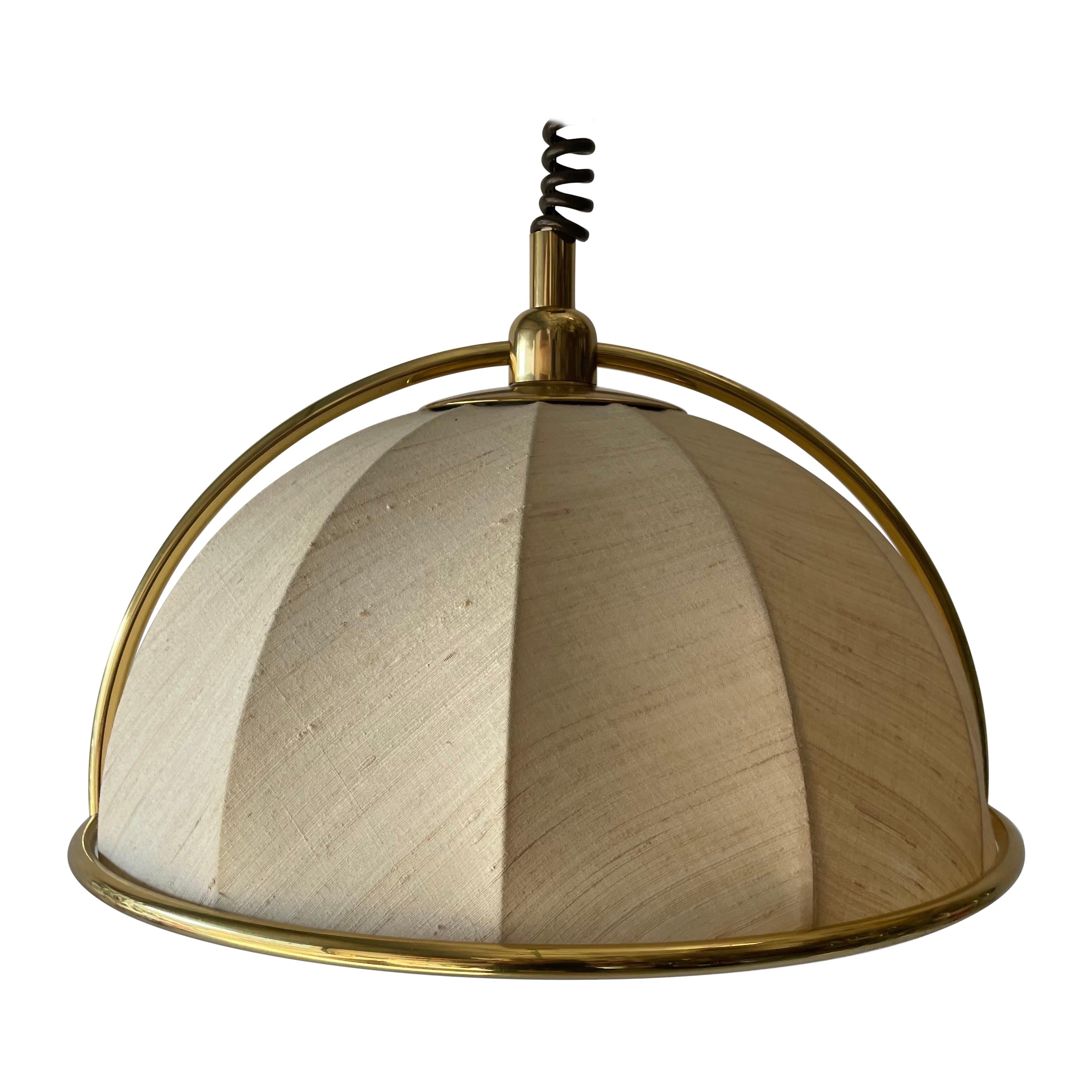 Rare Brass & Fabric Shade Pendant Lamp by WKR, 1970s, Germany