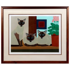 Vintage "Three Cats" Japanese Print by Shigeo Okumura